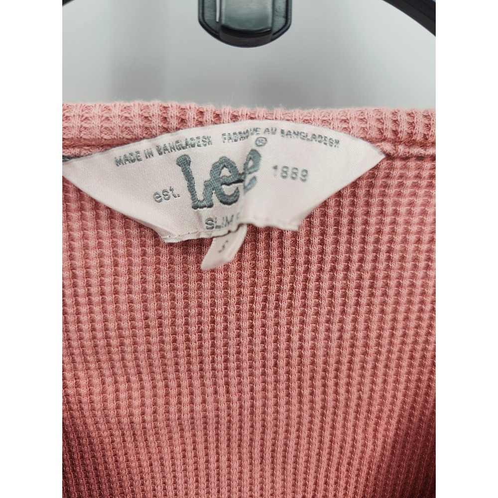 Lee Waffle Knit Cardigan Women Small Pink Long Sleeve Thermal Button Front Top - Picture 2 of 6